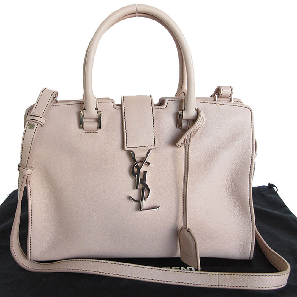 Saint Laurent Baby Cabas 2way Shoulder Bag leather pink silver